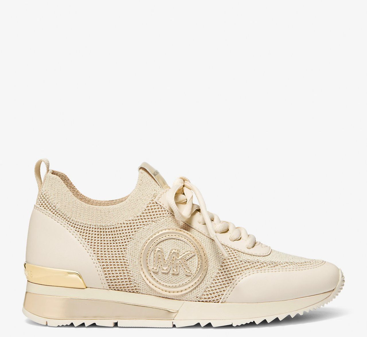 [INCOMING ETA 30 DAYS] Michael Kors W Jenkins Metallic Stretch Knit Trainer in Pale Gold (FK)(49H3JNFS3D)