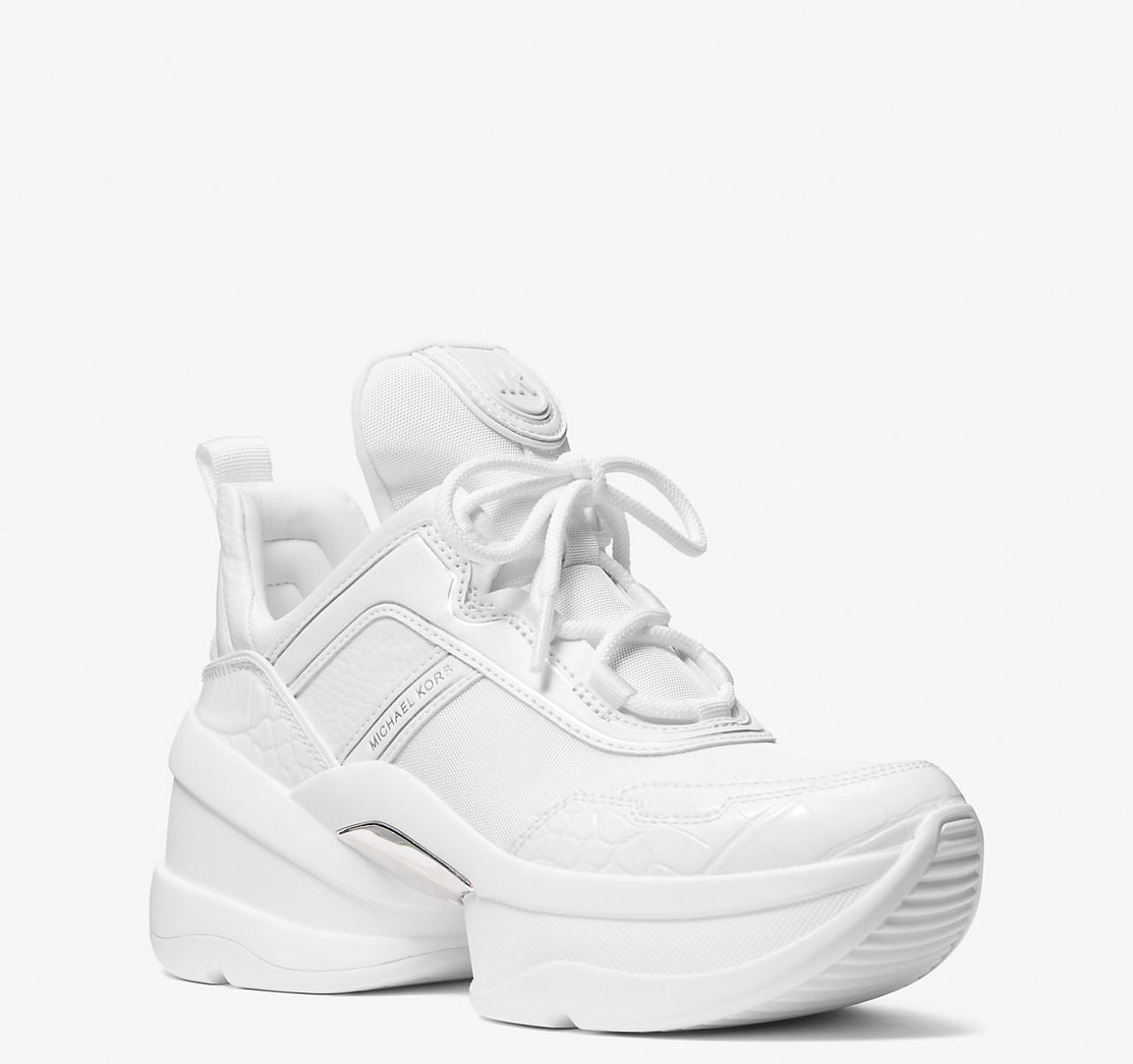 [INCOMING ETA 30 DAYS] Michael Kors W Olympia Mixed-Media Trainer in Optic White (FK)(49F4OLFS1D)