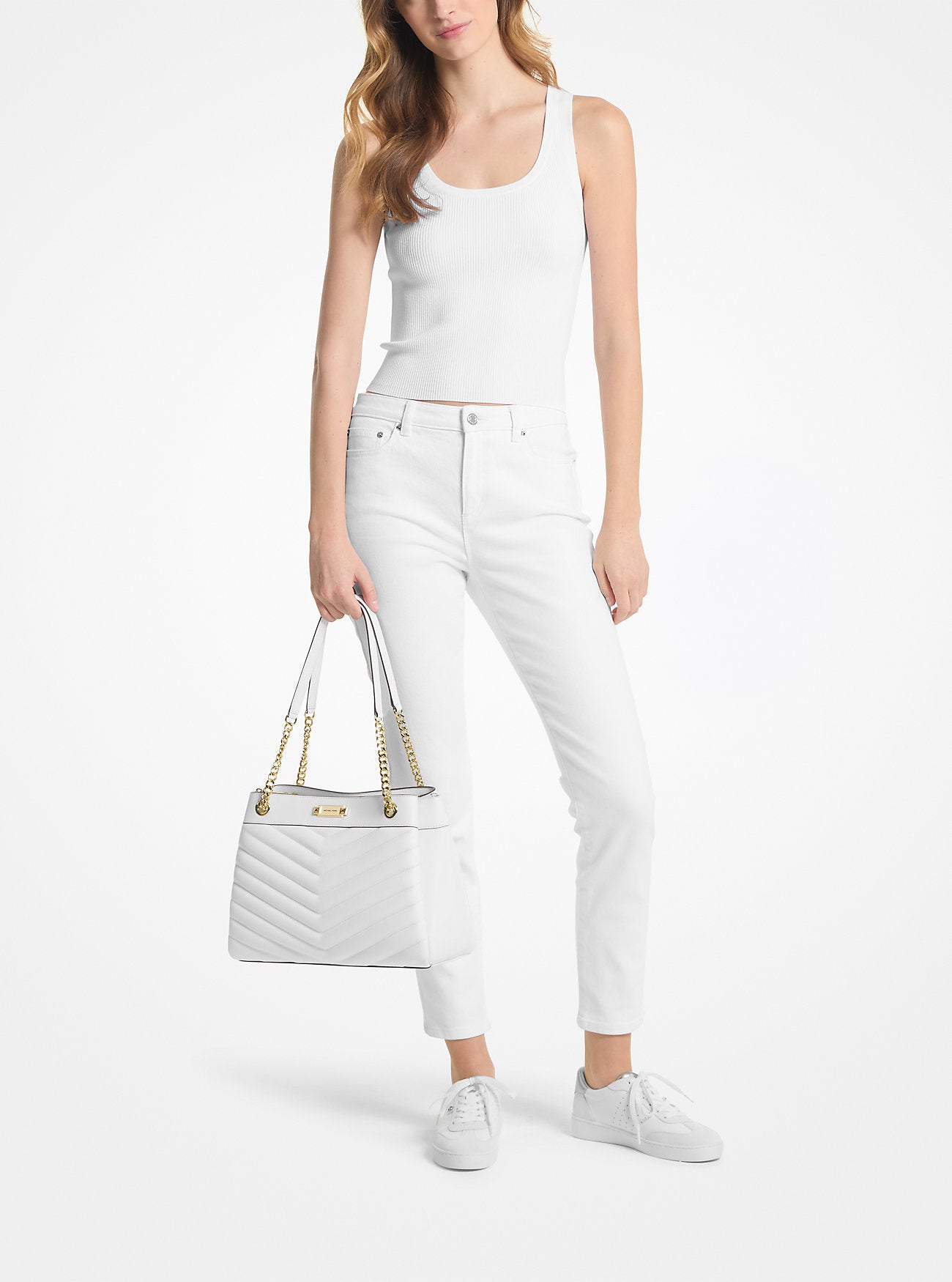 [CLEARANCE] Michael Kors Whitney Medium Chain Shoulder Tote in Light Cream (35R4GWHT6U)