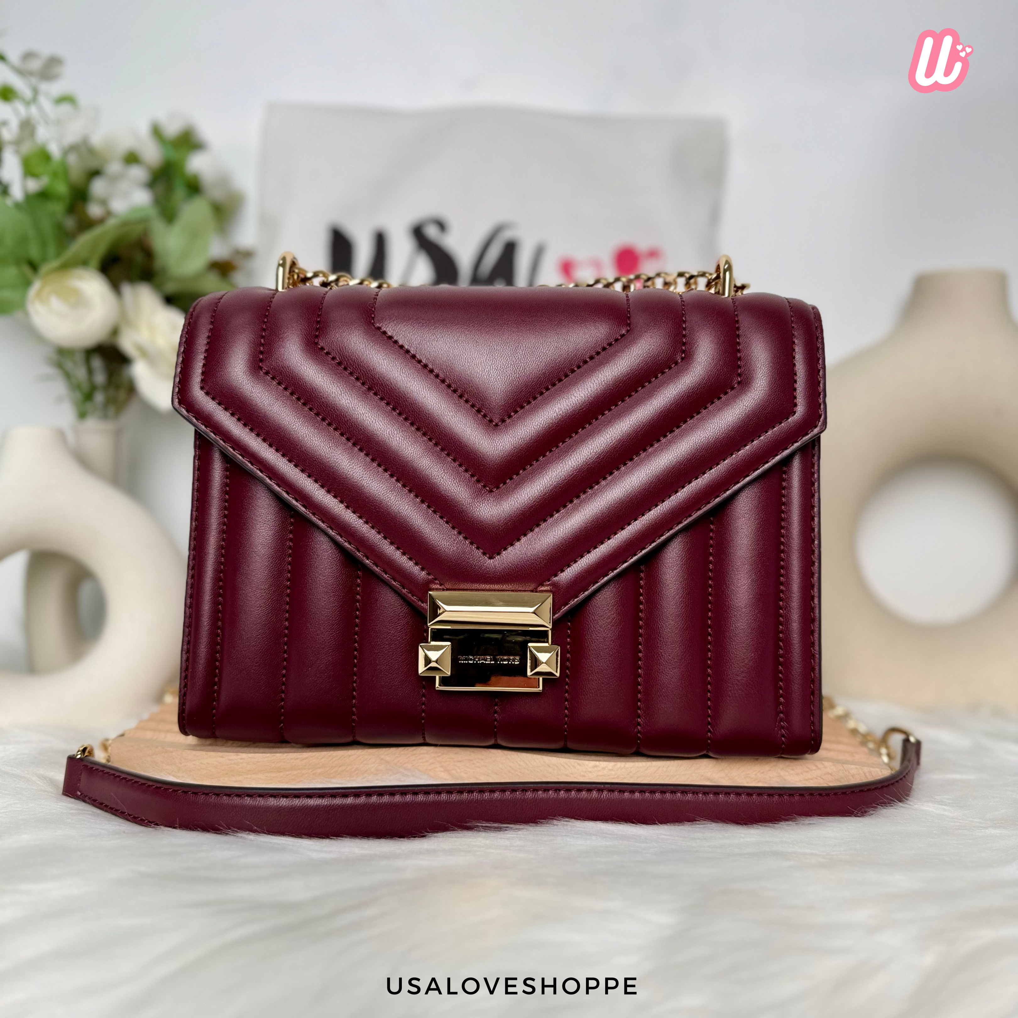 [READY STOCK MY] Michael Kors Whitney Medium Flap Chain Shoulder in Oxblood (35R4GWHL6U)