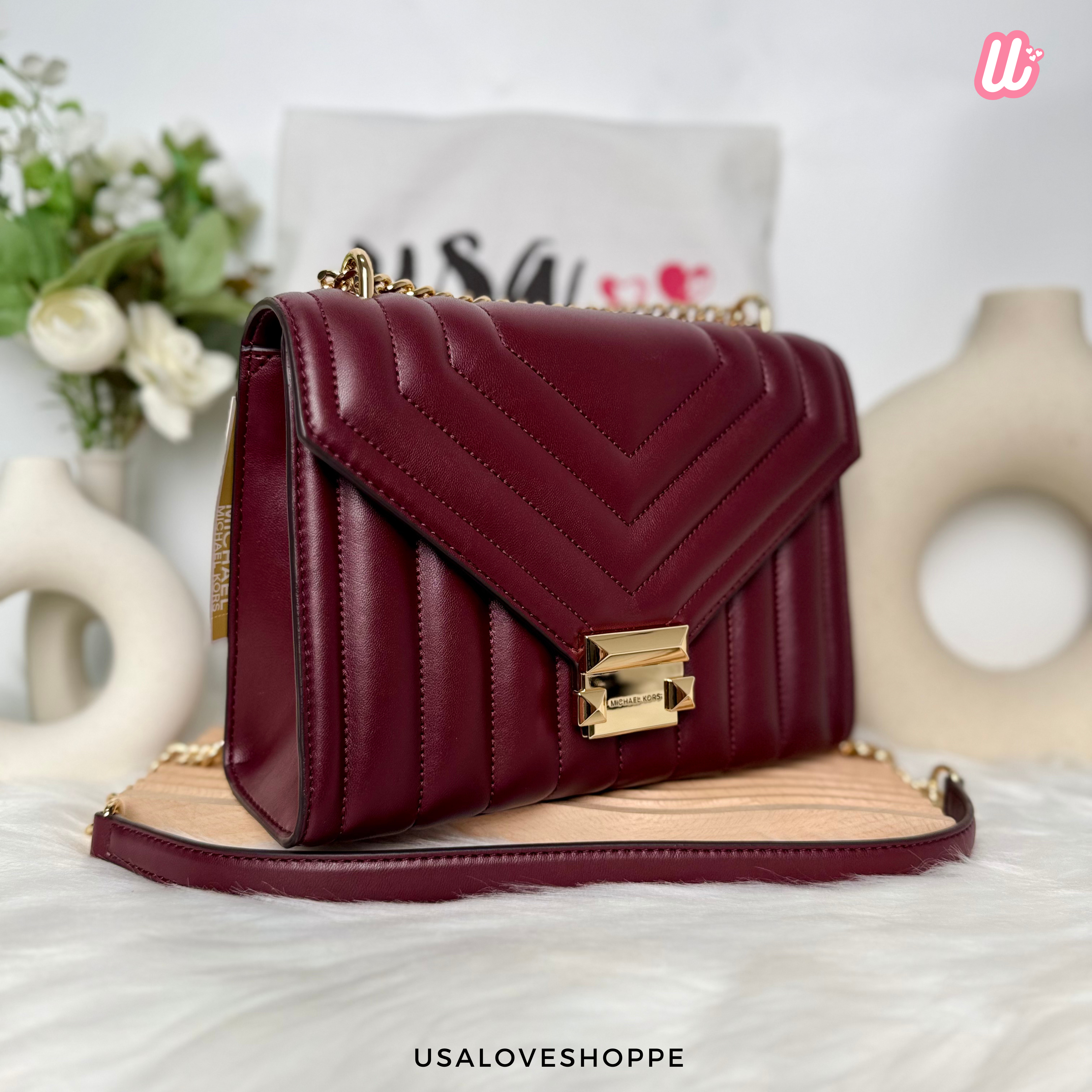 [READY STOCK MY] Michael Kors Whitney Medium Flap Chain Shoulder in Oxblood (35R4GWHL6U)