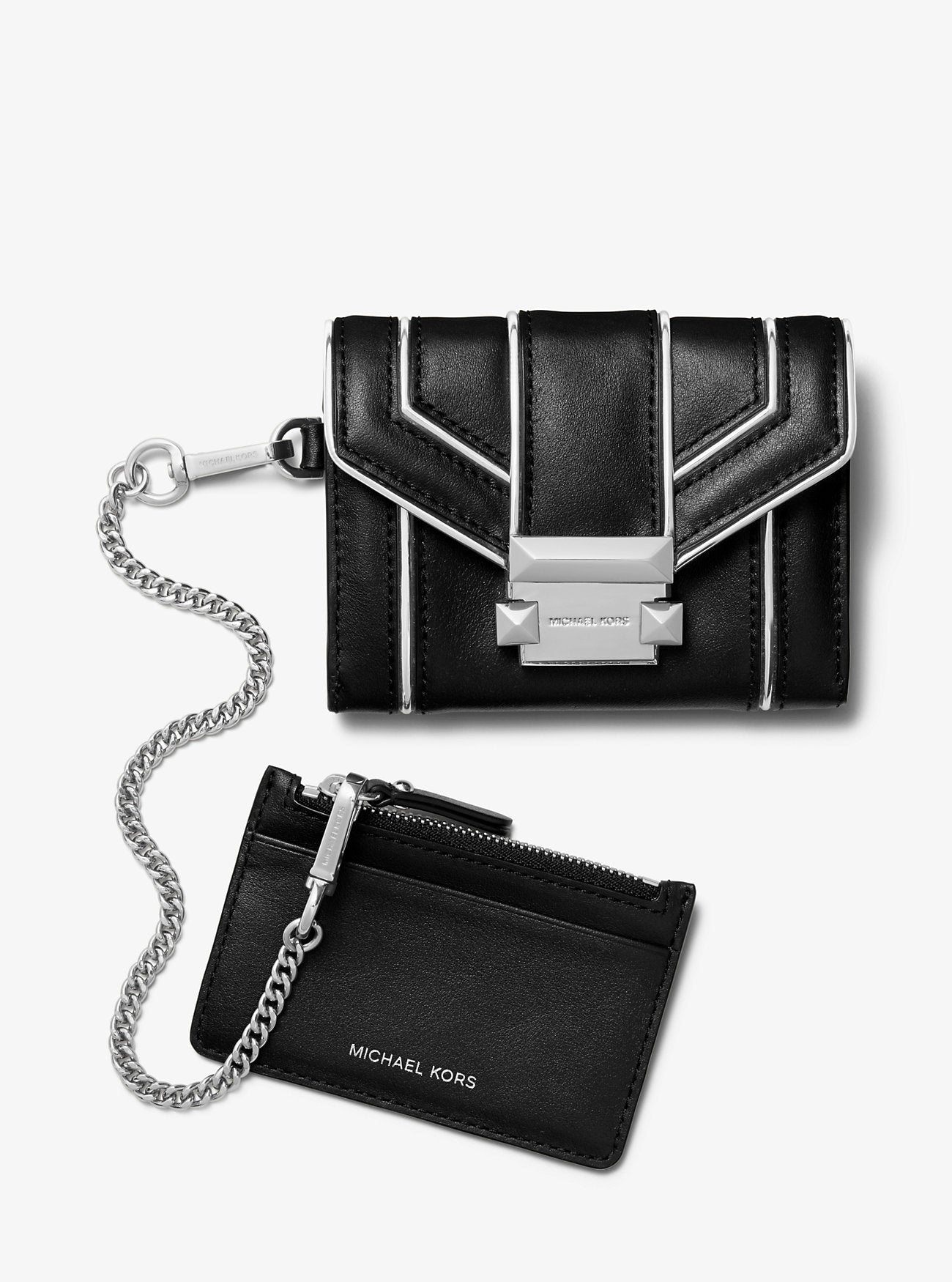 [CLEARANCE] Michael Kors Whitney Small Quilted Leather Chain Wallet in Black/Silver (32H8SWHC0M)