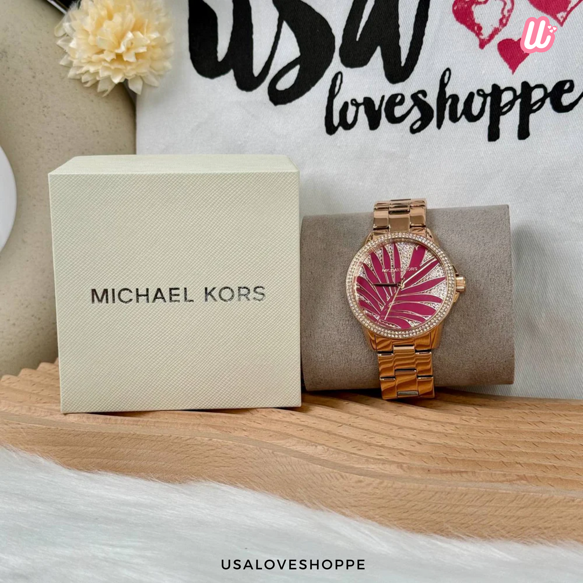 Michael Kors Gold Watch with Pink Heart Dial Michael Kors Womens Pilot Pave Rose Gold Watch, Pink  main image 2
