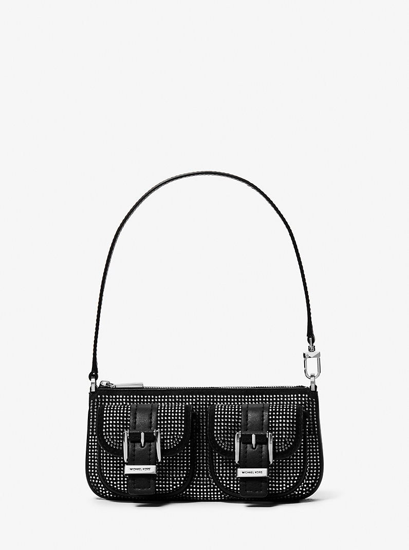 [READY STOCK MY] Michael Kors Zoe Small Embellished Suede Pochette in Black (32F5SZCU1Y)