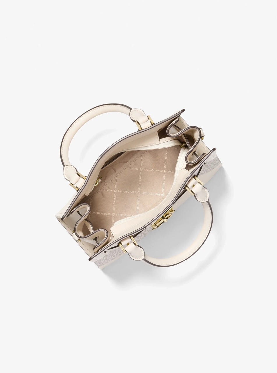 [WEB EXCLUSIVE][INCOMING ETA 30 DAYS] Michael Kors Landon Small Signature Logo Satchel in Light Cream Multi (35F6GHMS1V)