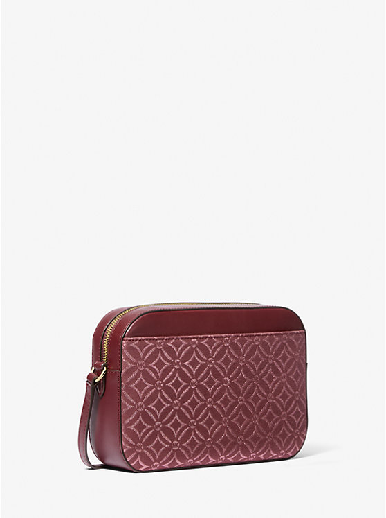 Micheal Kors Jet Set Large Metallic Logo Jacquard xbody Bag In Oxblood Mlti (35F4GTTC9J)