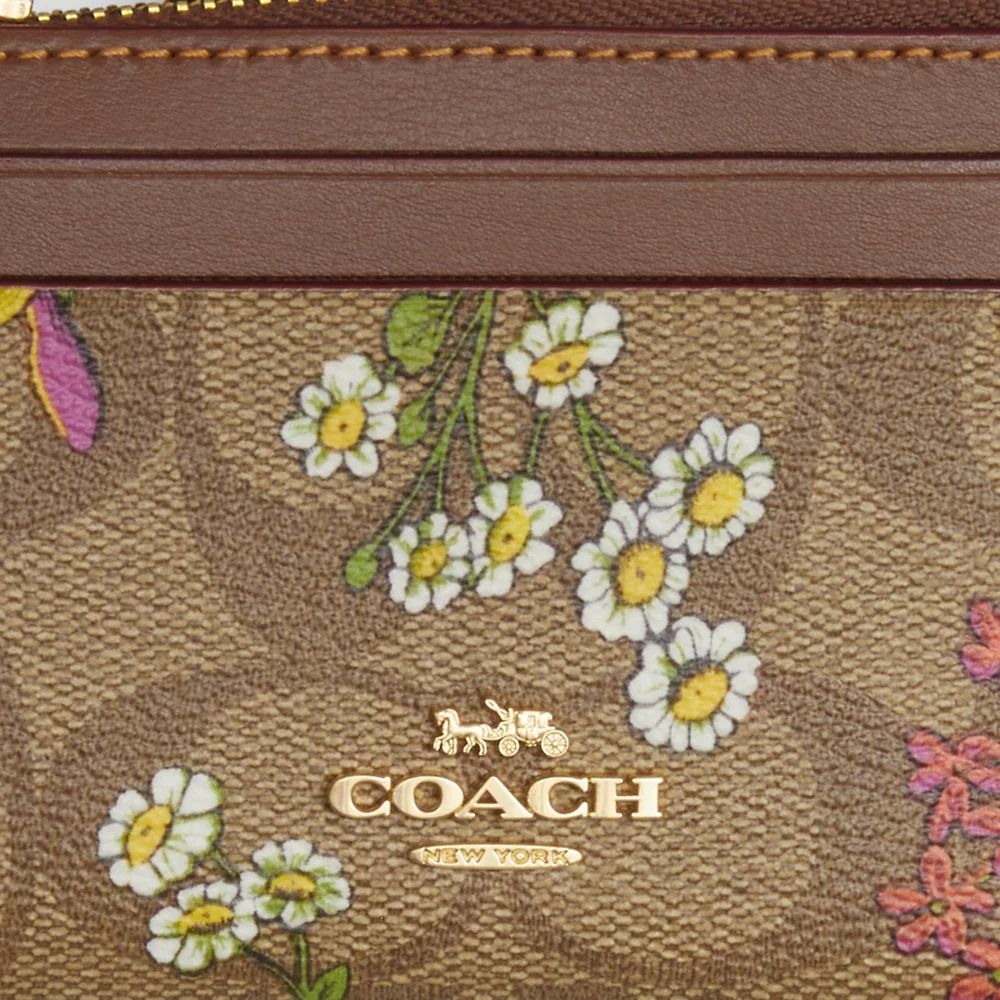 [READY STOCK MY] COACH Mini Skinny Id Case In Signature Canvas With Floral Print in Khaki/Multi (CR823)