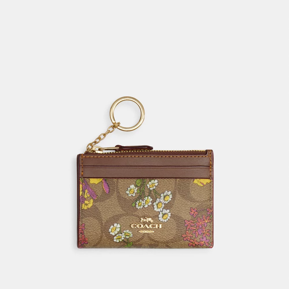 [READY STOCK MY] COACH Mini Skinny Id Case In Signature Canvas With Floral Print in Khaki/Multi (CR823)