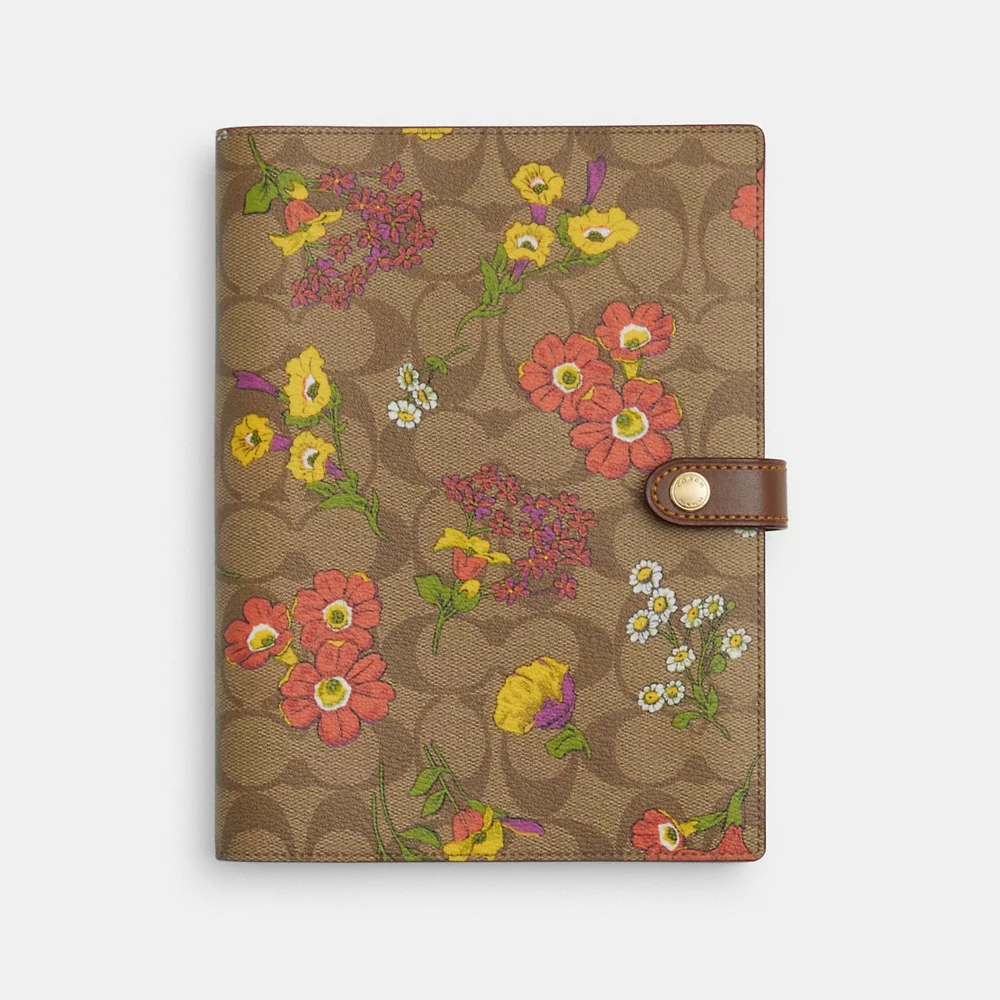 [INCOMING ETA END MAY 2024] C0ACH Notebook In Signature Canvas With Floral Print In Khaki Multi (CR423)