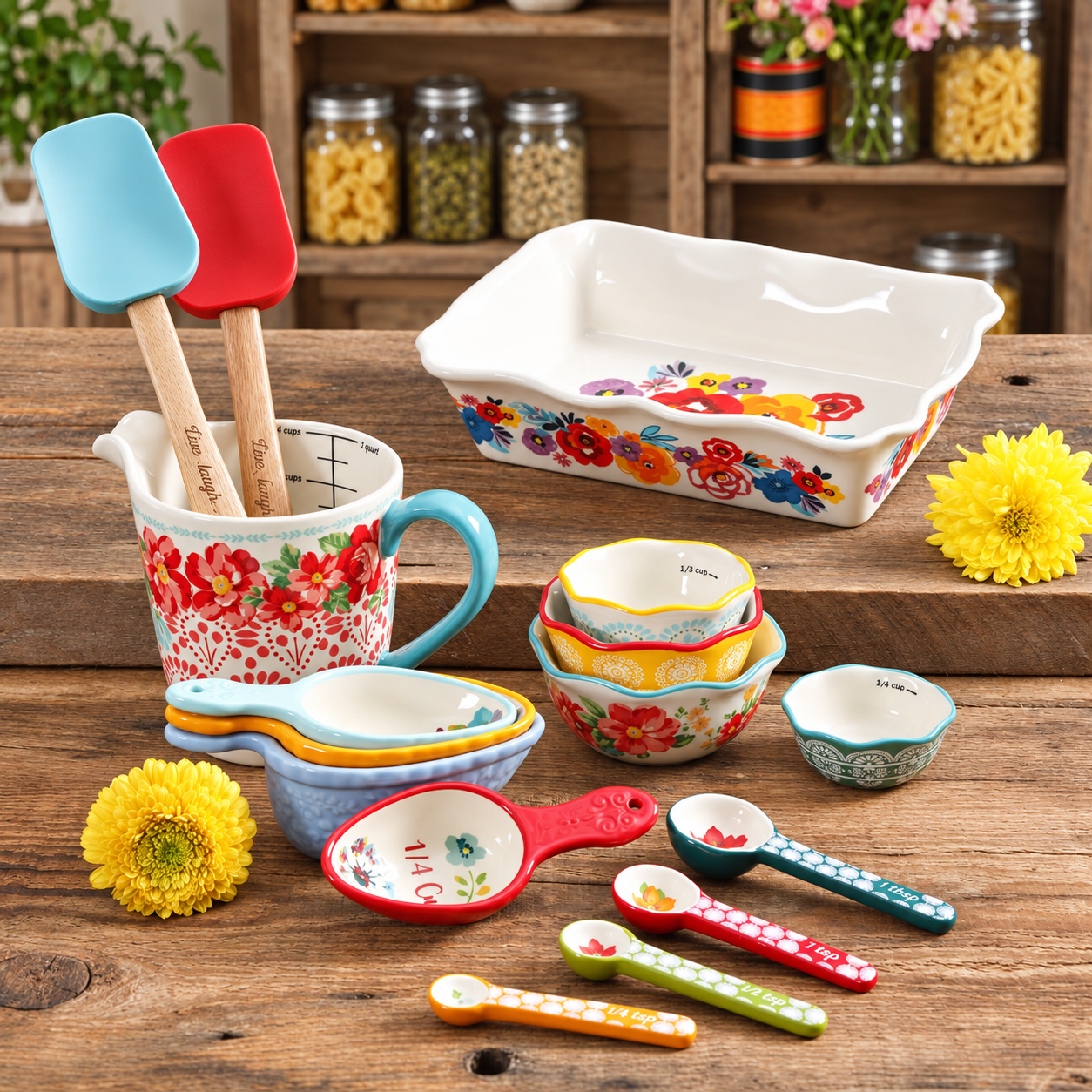 The Pioneer Woman Floral Medley 16-Piece Stoneware Bakeware Set