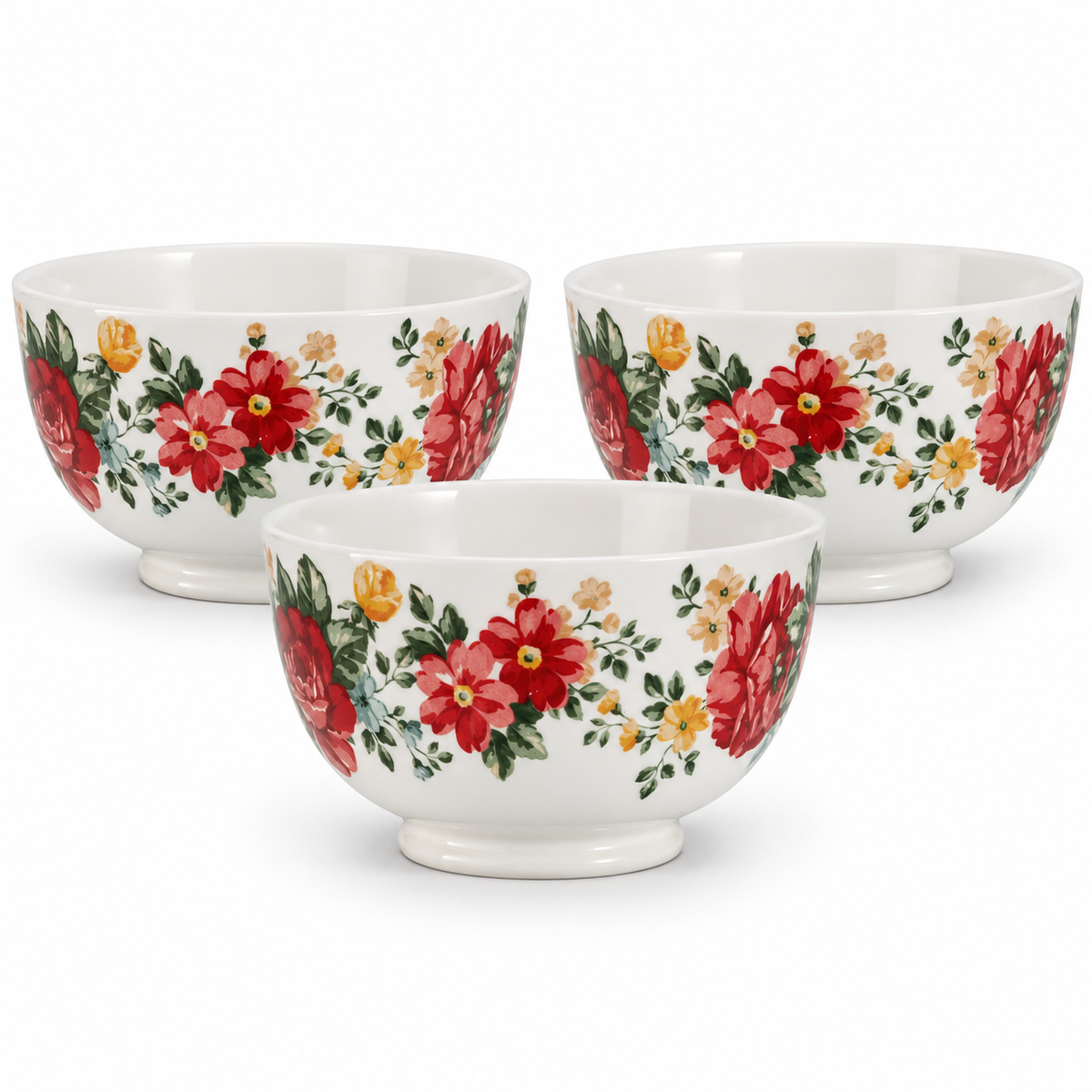 The Pioneer Woman Vintage Floral 6-Inch Footed Bowl Set – 3 Pieces