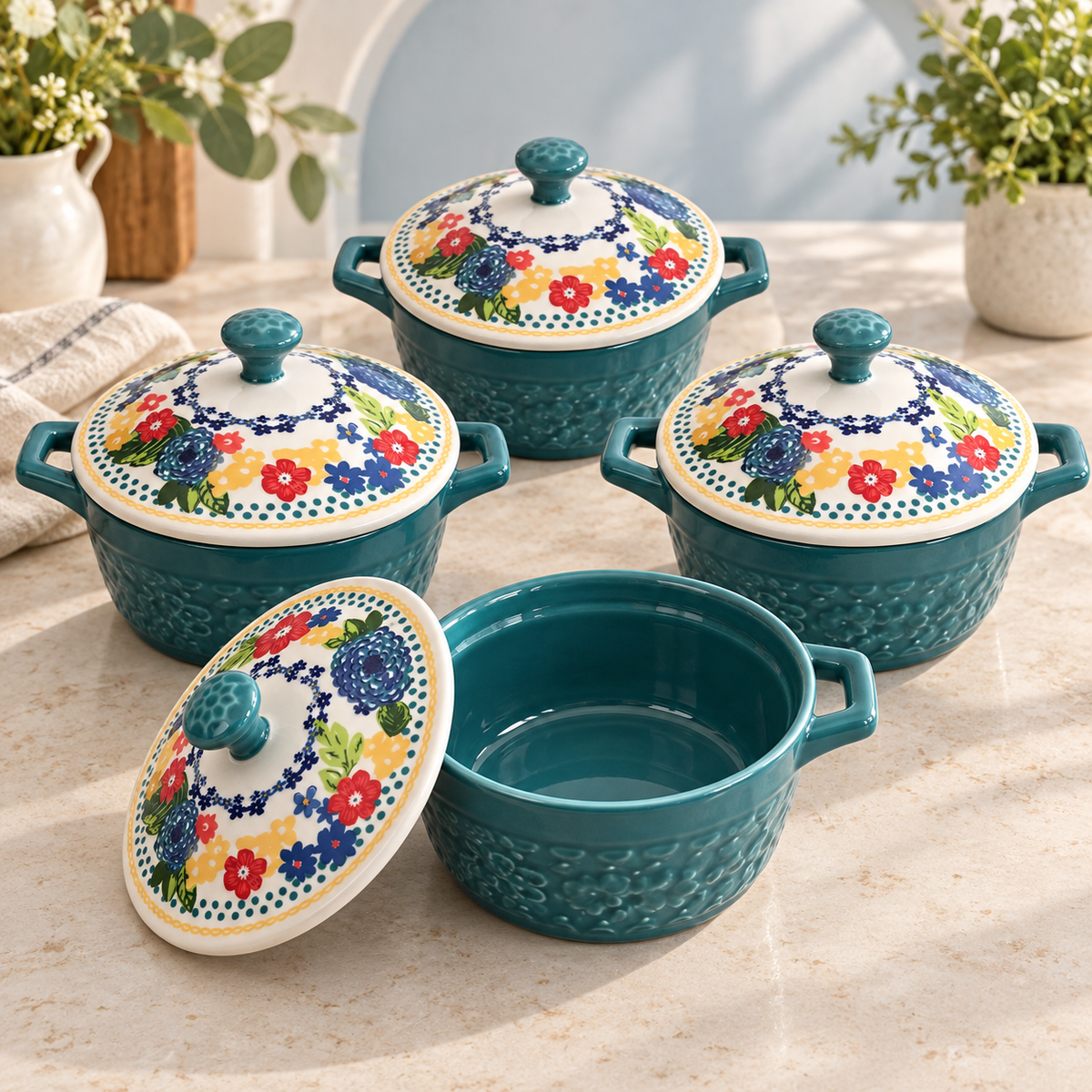 The Pioneer Woman 14.4-Ounce Mini Ceramic Casseroles – Blue, 8-Piece Set