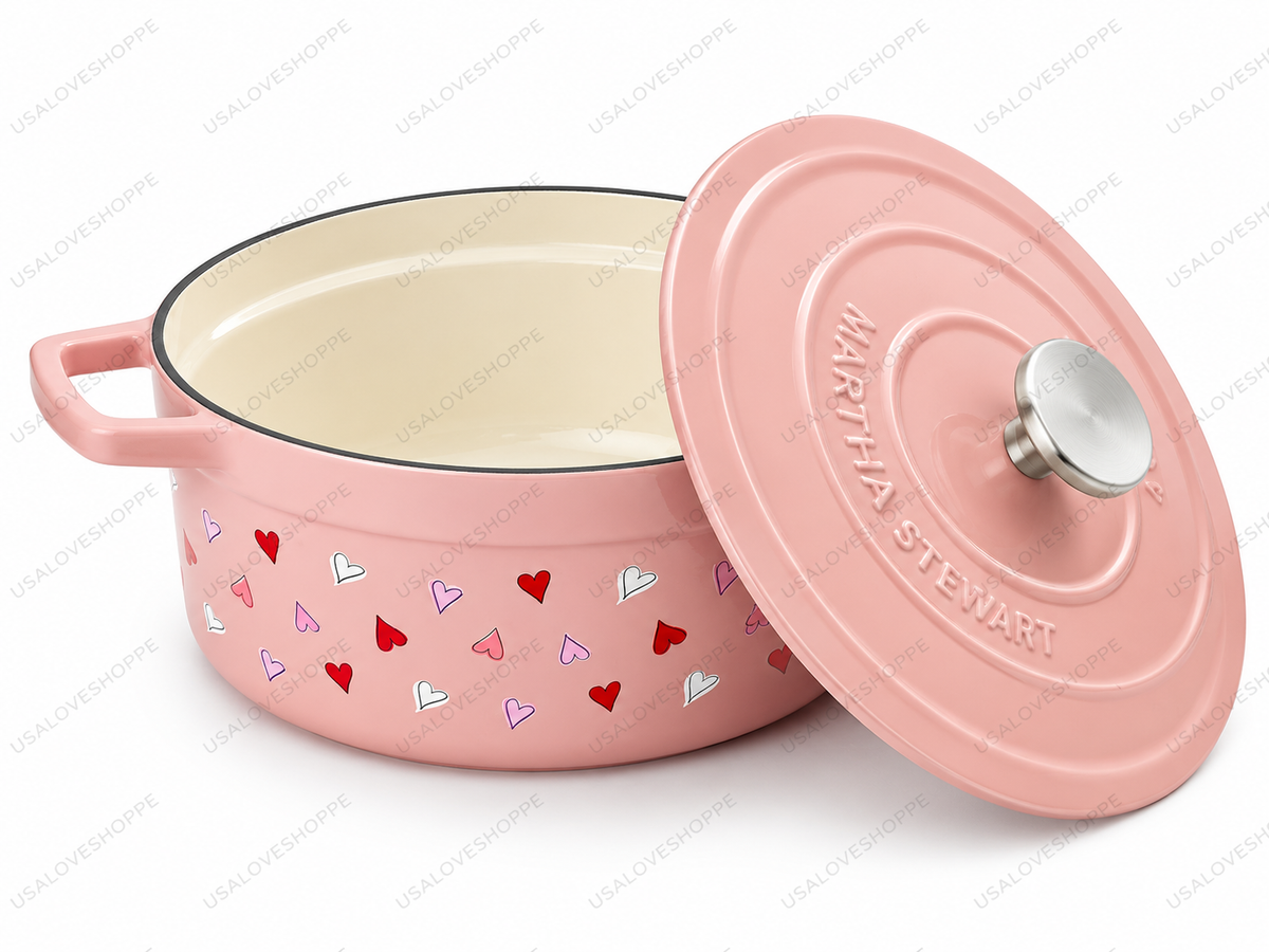 Martha Stewart Collection 4-Qt Enameled Cast Iron Dutch Oven – Pink Hearts 💗