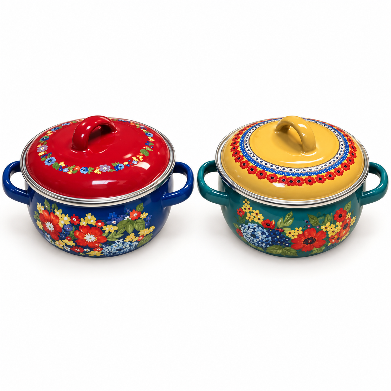 Pioneer Woman Floral Enamel-on-Steel Lidded Casserole Set 4pc 1.5 Qt