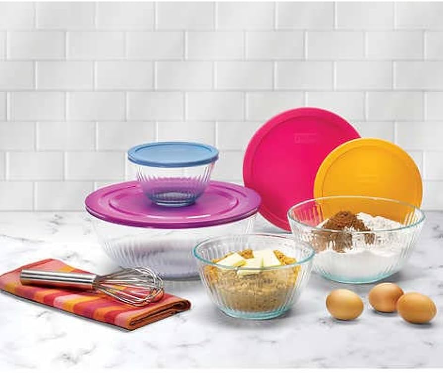 [READY STOCK ETA 7 DAYS] Pyrex 8pcs Sets Glass Mixing Bowls with lids