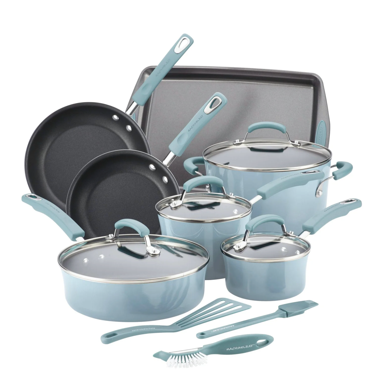 ULS SEA [READY STOCK MY] CLEARANCE RACHEL RAY  14-Piece Classic Brights Nonstick Cookware Set in Sky Blue