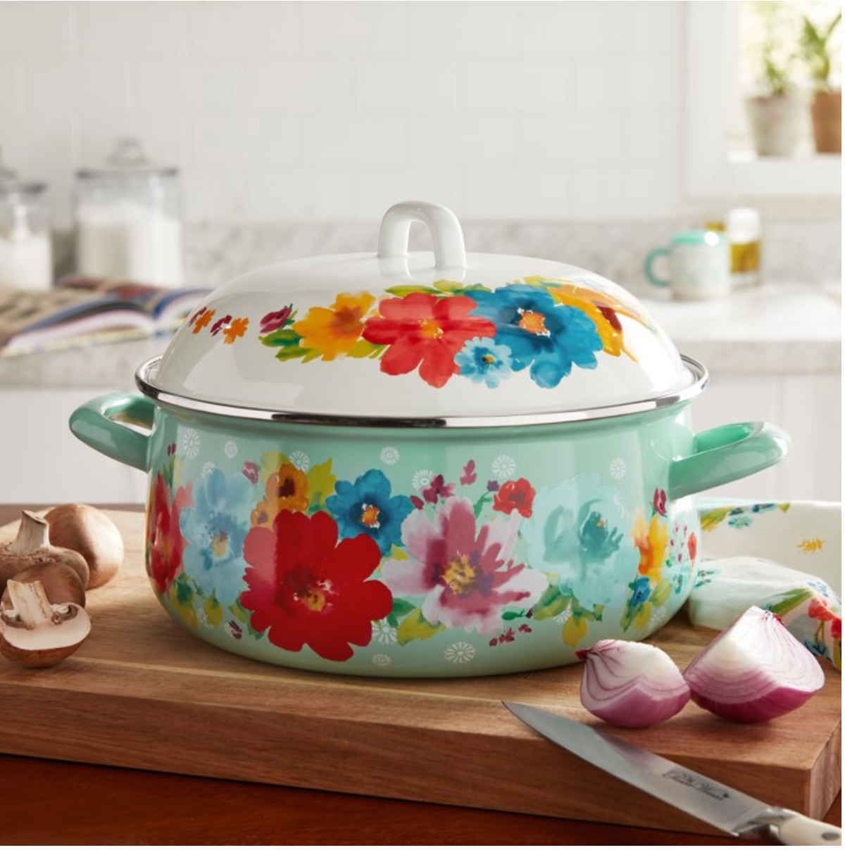 ULS SEA [READY STOCK] CLEARANCE The Pioneer Woman Breezy Blossom Enamel on Steel 4-Quart Dutch Oven with Lid