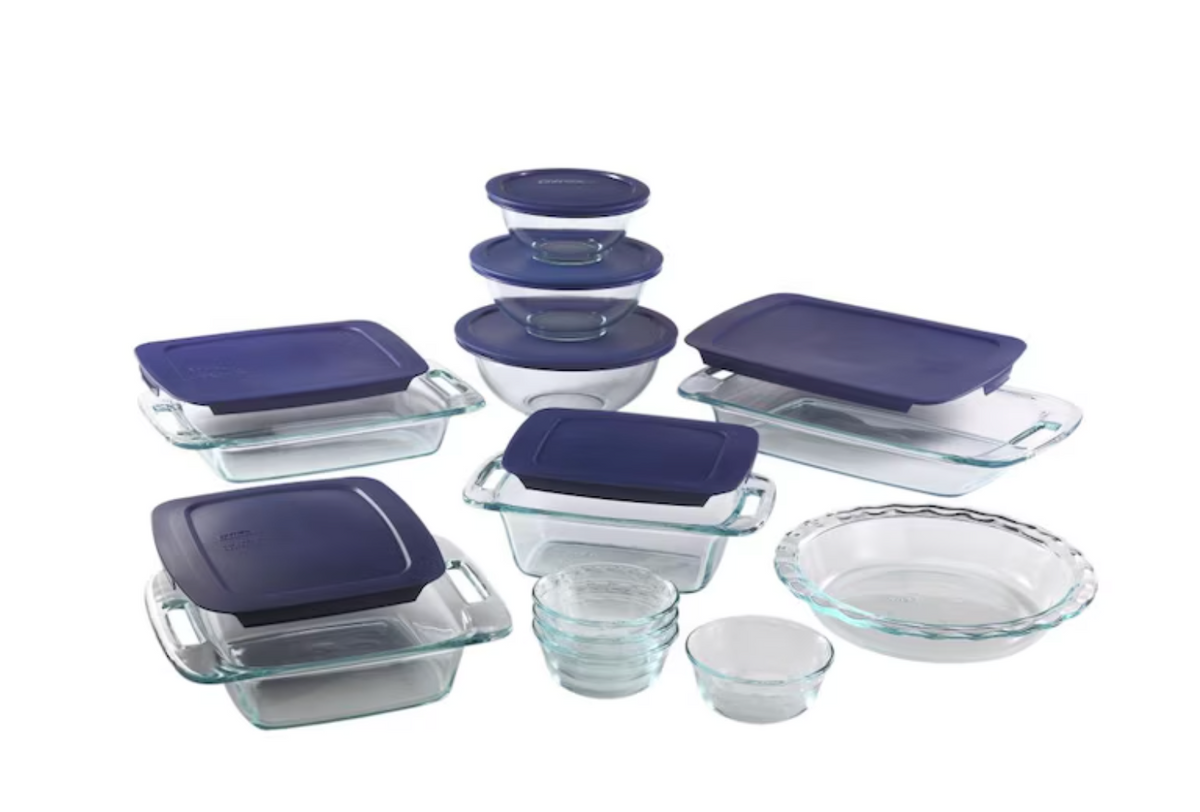 ULS SEA [READY STOCK] CLEARANCE Pyrex Easy Grab 19-Piece Glass Bakeware Set with Blue Lids