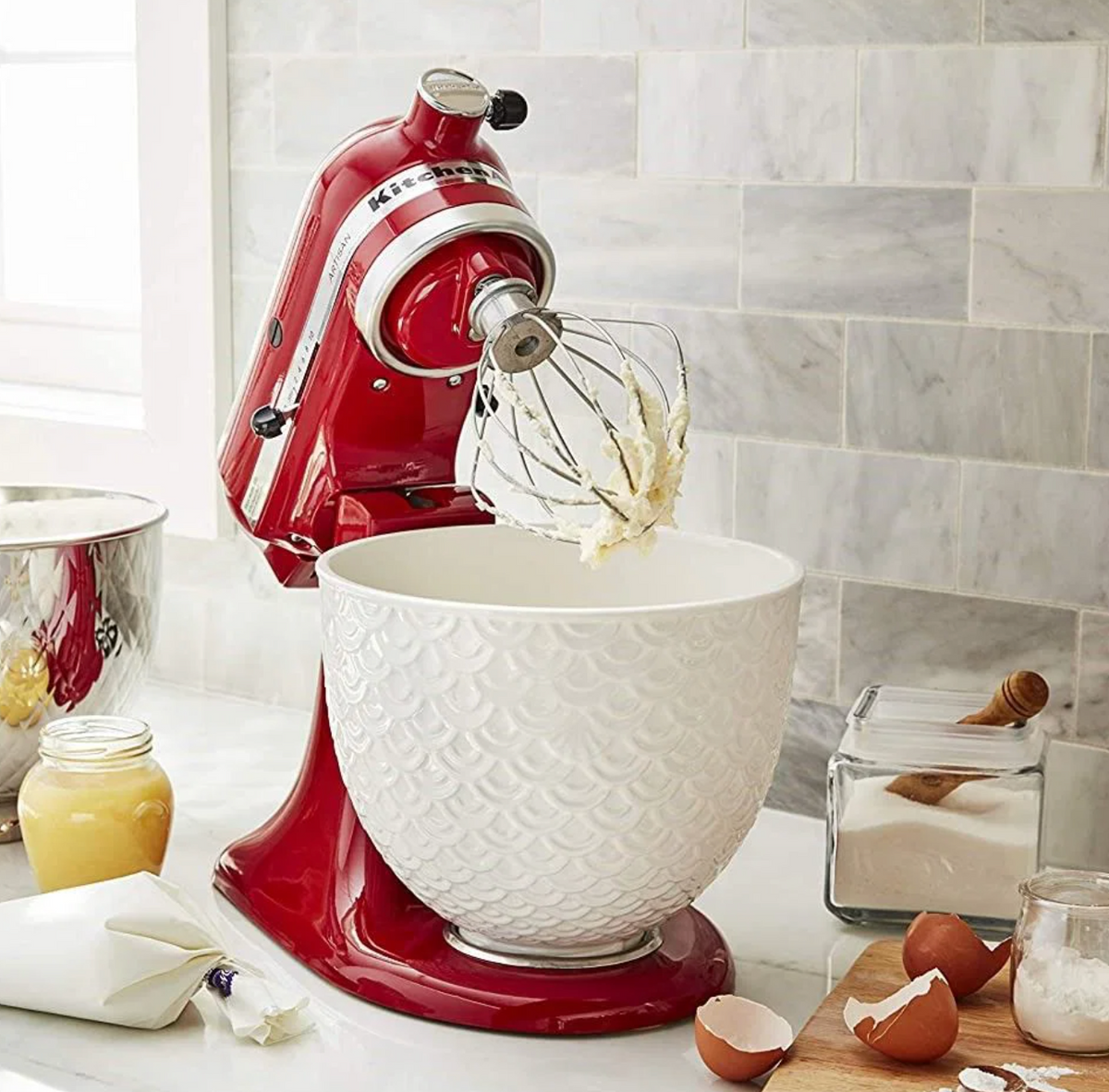 ULS SEA [READY STOCK] KitchenAid 5-Quart White Mermaid Lace Textured Ceramic Bowl