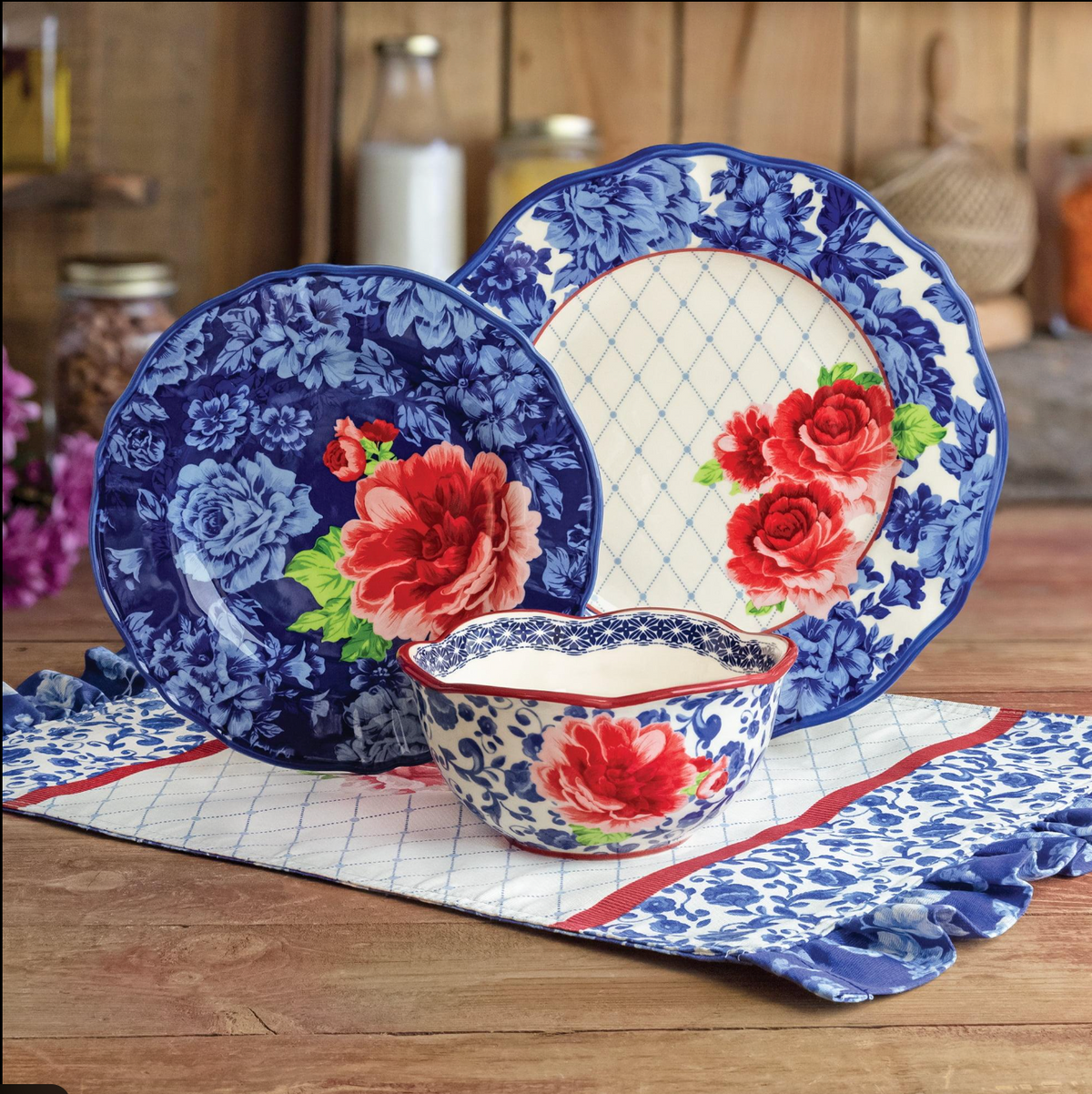 The Pioneer Woman Heritage Floral 12-Piece Stoneware Dinnerware Set