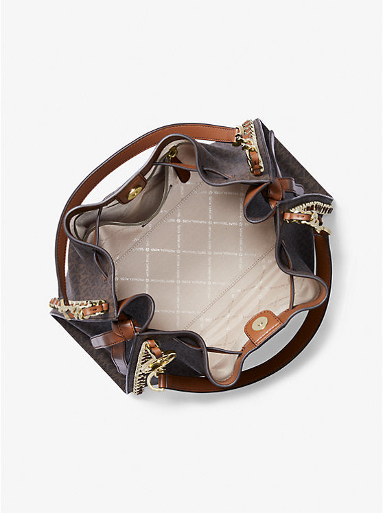 [INCOMING ETA 30 DAYS] Michael Kors Mina Large Belted Chain Inly Shoulder Bag in Signature Brown (35H3G4ML3B)
