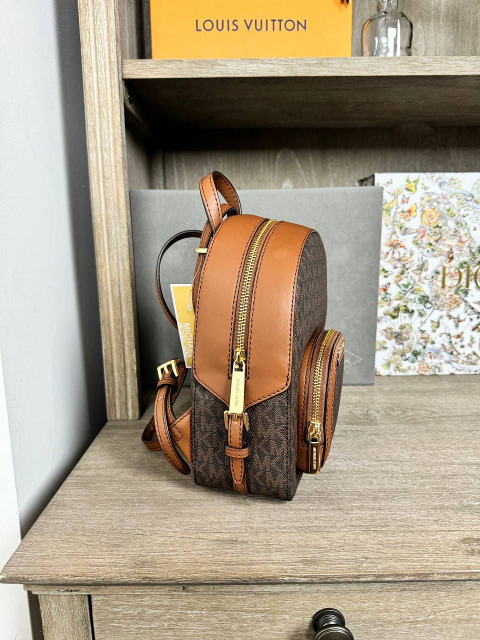 Michael Kors Jaycee XS Convertible Zip Pocket Backpack in Signature Brown (35T2G8TB1B)
