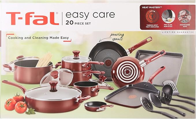 [READY STOCK ETA 7 DAYS] T-fal Easy Care 20-piece nonstick cookware set in red (2)