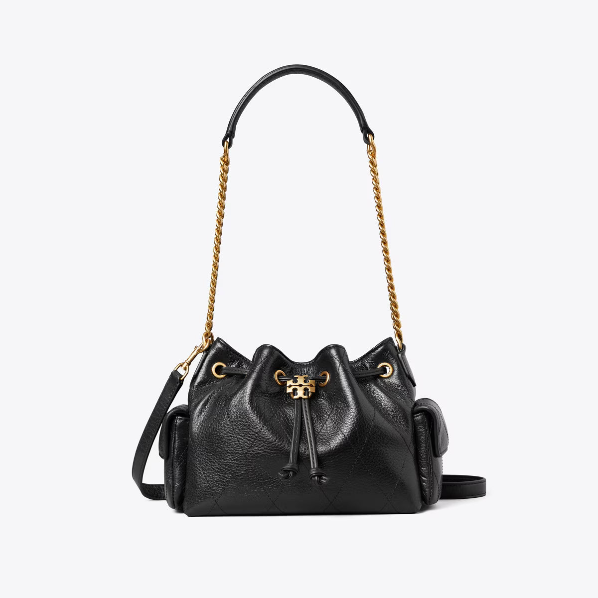 [WEB EXCLUSIVE][INCOMING ETA 30 DAYS] TORY BURCH MINI CHARLIE QUILTED DRAWSTRING SHOULDER BAG IN BLACK (192098)