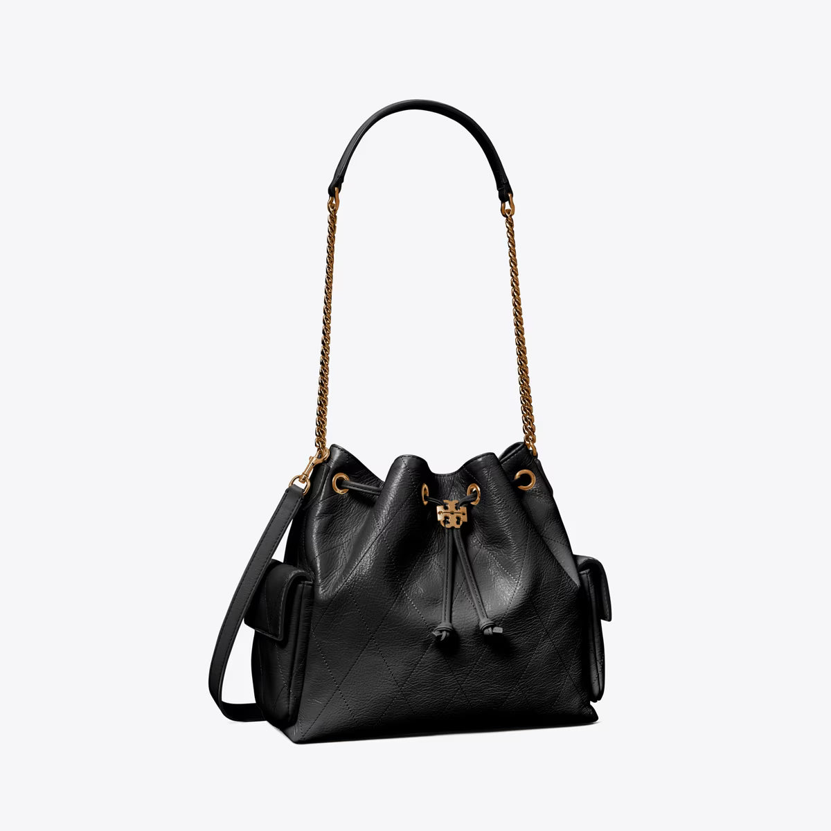 [WEB EXCLUSIVE][INCOMING ETA 30 DAYS] TORY BURCH MINI CHARLIE QUILTED DRAWSTRING SHOULDER BAG IN BLACK (192098)