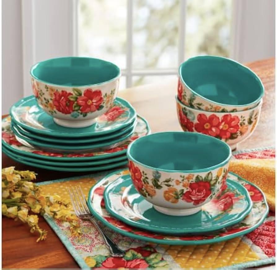 [READY STOCK ETA 7 DAYS] The Pioneer Woman Vintage Floral 12-Piece Dinnerware Set in Teal