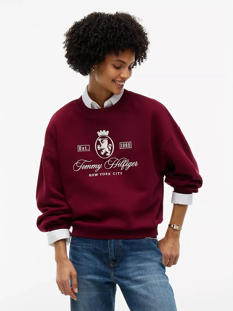 [FK][INCOMING ETA 30 DAYS] Tommy Hilfiger Relaxed Fit Crest Logo Sweatshirt in Burgundy