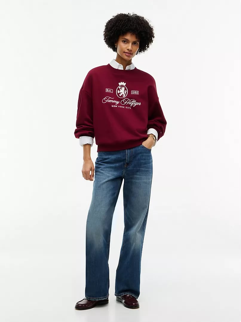 [FK][INCOMING ETA 30 DAYS] Tommy Hilfiger Relaxed Fit Crest Logo Sweatshirt in Burgundy