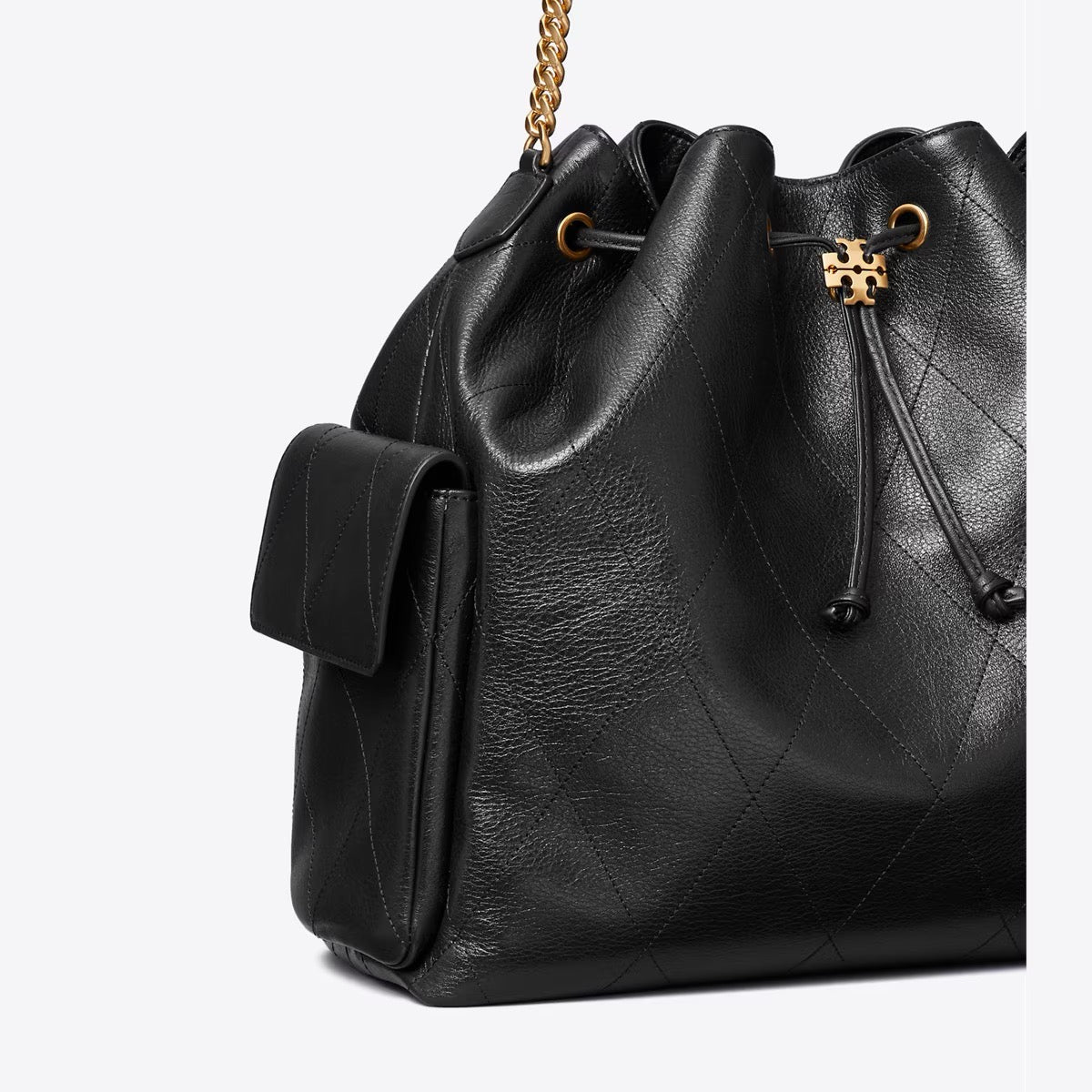 [INCOMING ETA 30 DAYS] Tory Burch Large Charlied Quilted Drawstring Shoulder Bag in Black (185830)