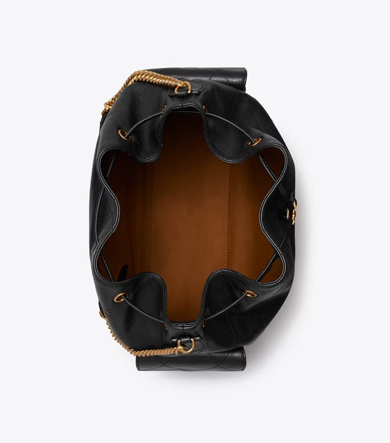 [INCOMING ETA 30 DAYS] Tory Burch Large Charlied Quilted Drawstring Shoulder Bag in Black (185830)