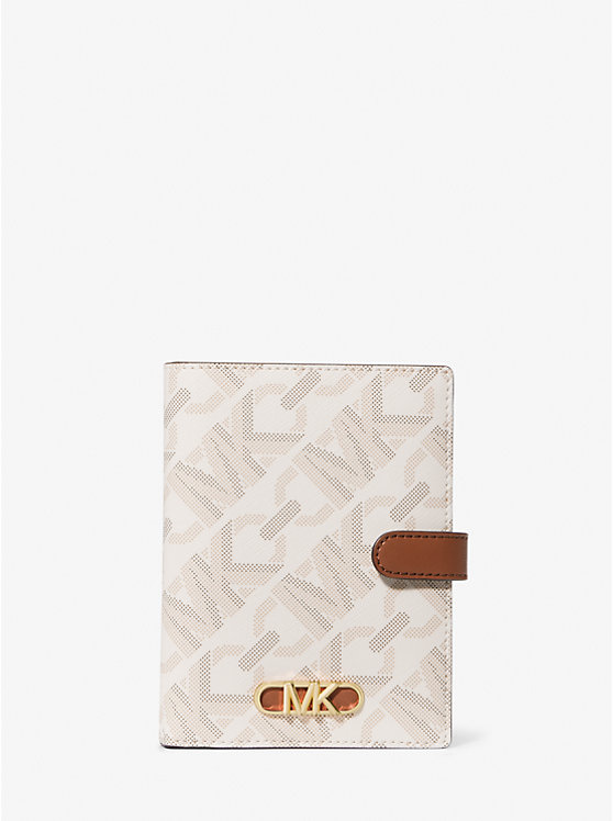 Michael Kors Empire Medium Signature Logo Passport Wallet in Signature Vanilla/Luggage (32H3G8EF6B)