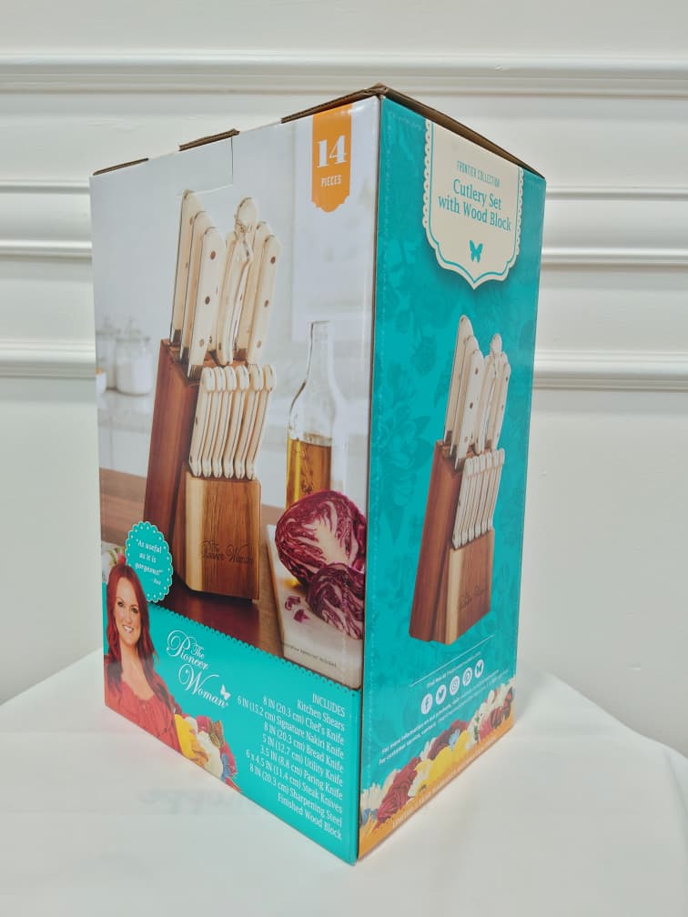 [READY STOCK MY] The Pioneer Women Cutlery Set with Wood Block 14 pieces