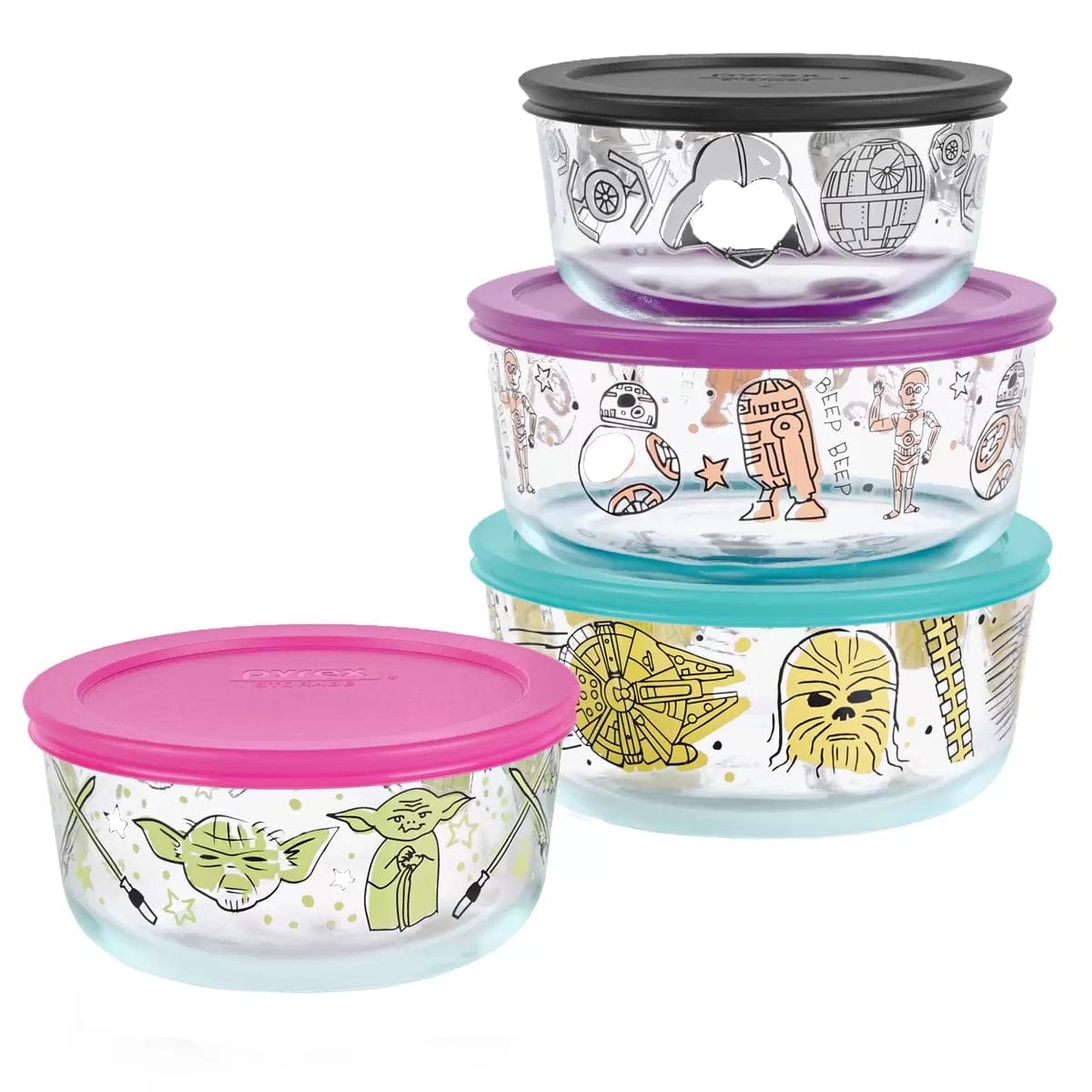 [READY STOCK MY] Pyrex Star Wars Decorated Glass Food Storage 8 pieces set