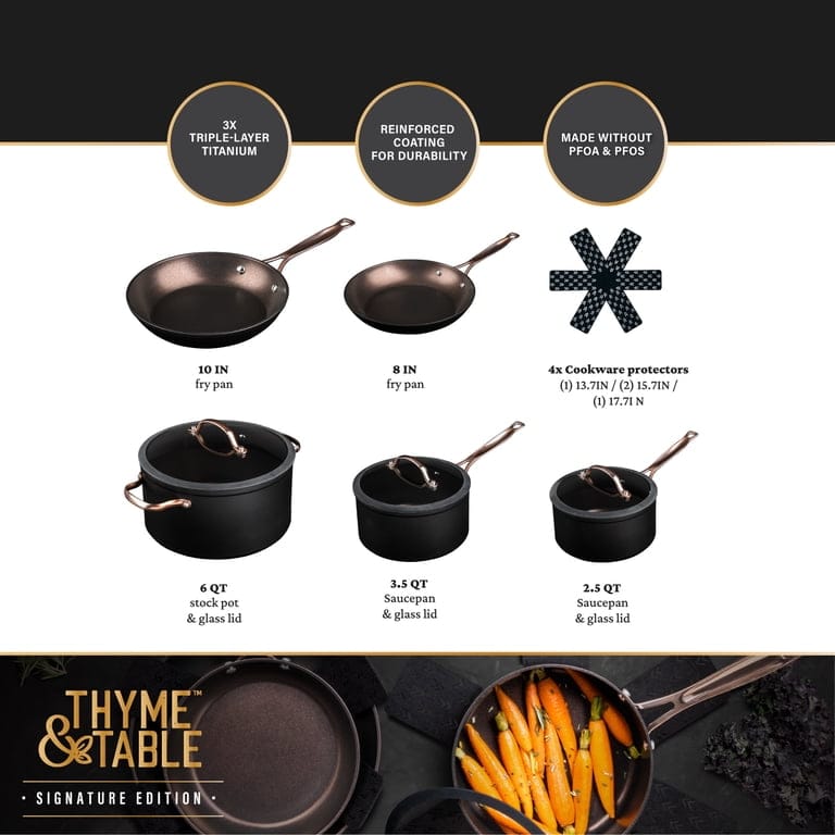 [READY STOCK MY] THYME & TABLE DURABLE NONSTICK COOKWARE 12 PCS SET IN ROSE GOLD SHIMMER