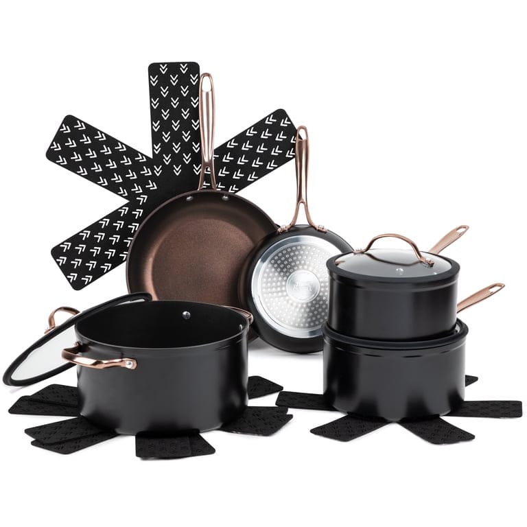 [READY STOCK MY] THYME & TABLE DURABLE NONSTICK COOKWARE 12 PCS SET IN ROSE GOLD SHIMMER