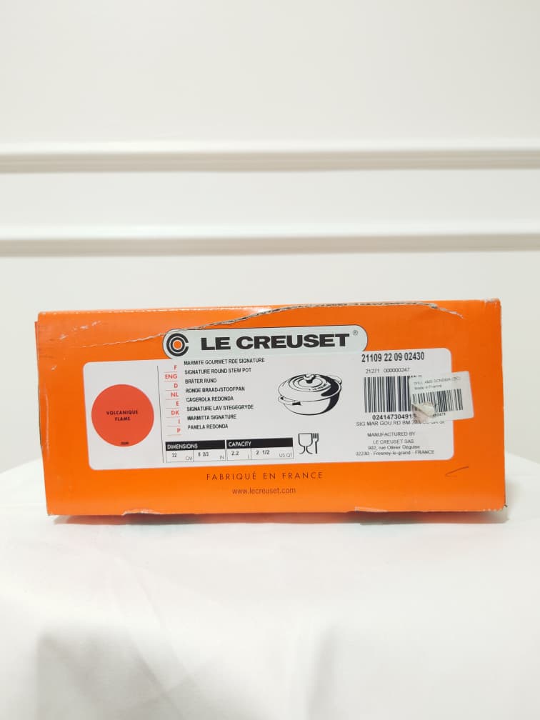 [READY STOCK MY] LE CREUSET SIGNATURE VOLCANIQUE FLAME SOUP POT WITH LID 2.5QT CAST IRON