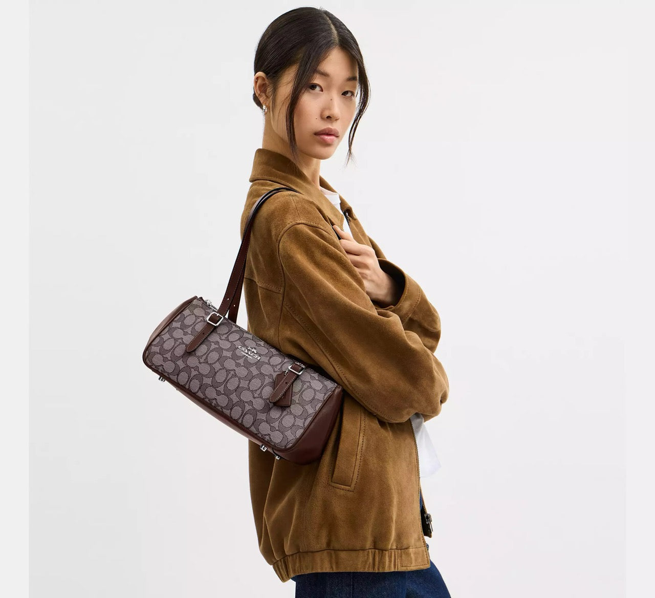 [READY STOCK MY] COACH Asher Shoulder Bag In Signature Jacquard in Oak/Maple (SHW)(CBJ03)