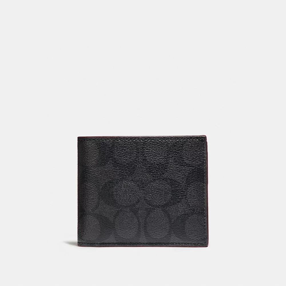 [INCOMING ETA END MAY 2024] C0ACH Men 3 In 1 Wallet In Signature Canvas in Charcoal/Black/Oxblood (CR905)