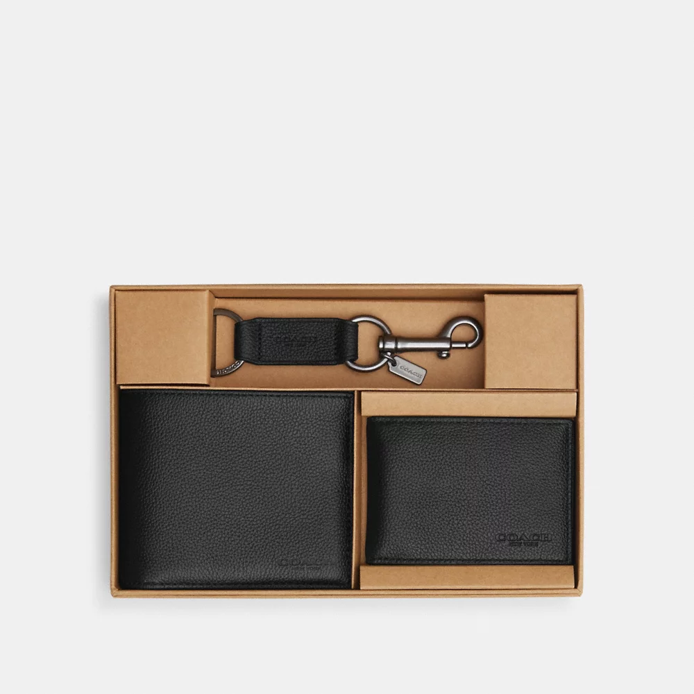 [INCOMING ETA END MAY 2024] C0ACH Boxed 3 In 1 Wallet Gift Set in Black (CS433)