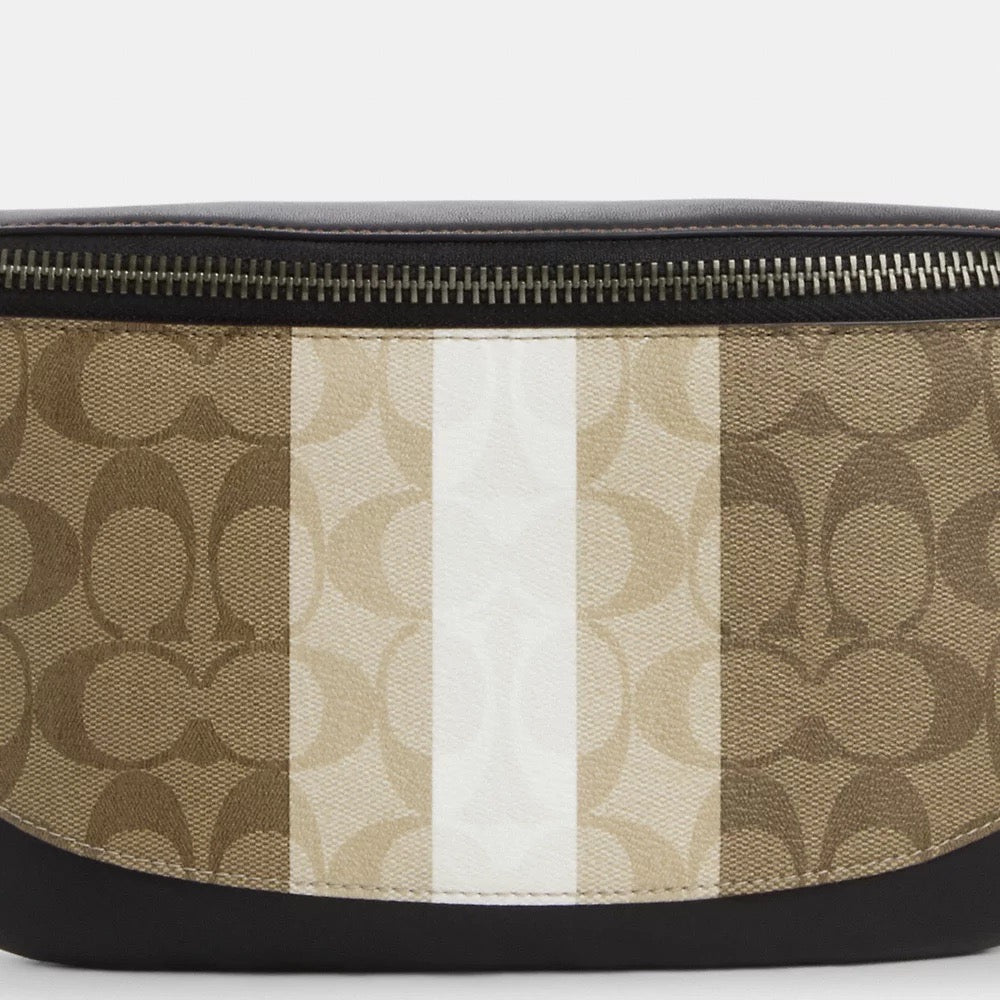 C0ACH Warren Belt Bag In Blocked Sig Canvas With Varsity Stripe in Khaki Multi (CQ038)