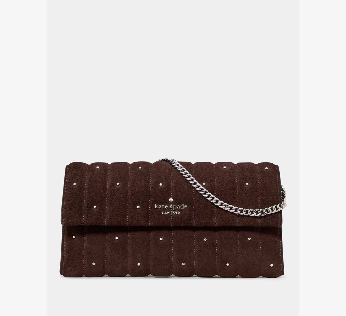 [WEB EXCLUSIVE][INCOMING ETA 30 DAYS] kate Spade Scarlett Quilted Suede Wallet On Chain in Hot Fudge (KP362)