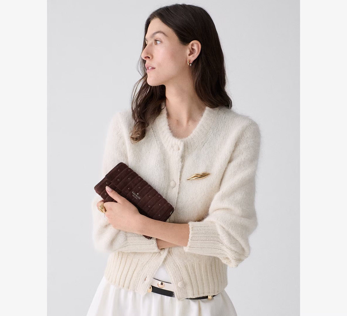 [WEB EXCLUSIVE][INCOMING ETA 30 DAYS] kate Spade Scarlett Quilted Suede Wallet On Chain in Hot Fudge (KP362)