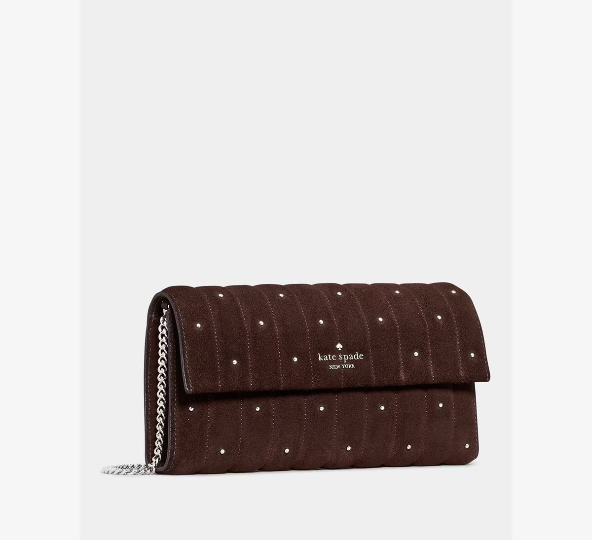 [WEB EXCLUSIVE][INCOMING ETA 30 DAYS] kate Spade Scarlett Quilted Suede Wallet On Chain in Hot Fudge (KP362)