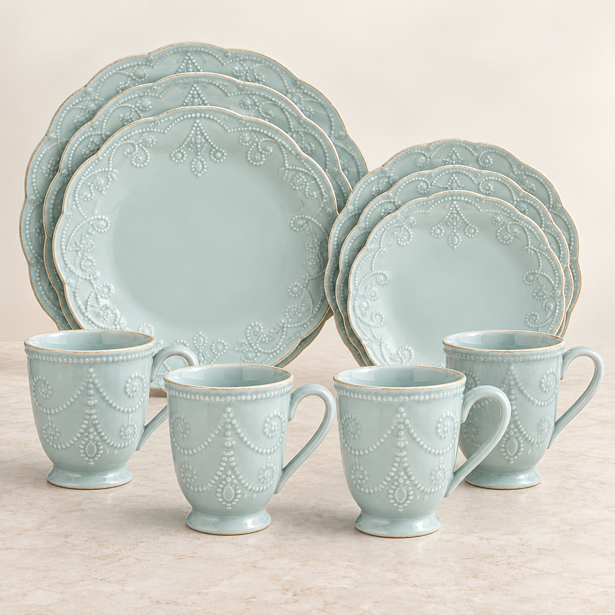 Lenox French Perle Blue 12-Piece Stoneware Dinnerware Set