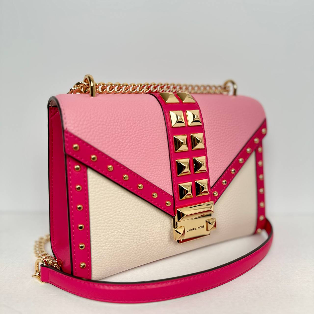MK Whitney Medium Flap Chain Shoulder Bag in Electric Pink Multi (35S4GWHL6T)