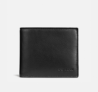 COACH Men Compact ID Sport Calf Leather Wallet in Black (F74991)